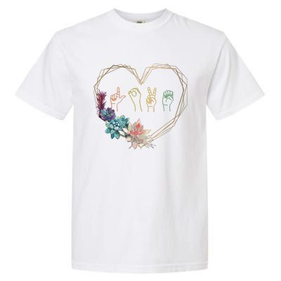 Love Sign Language Floral Heart ASL Valentines Day Gift Garment-Dyed Heavyweight T-Shirt