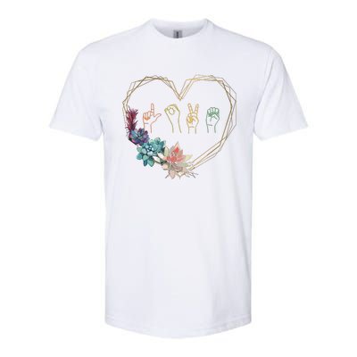 Love Sign Language Floral Heart ASL Valentines Day Gift Softstyle® CVC T-Shirt