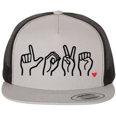 Love Sign Language Heart ASL Valentines Day Flat Bill Trucker Hat