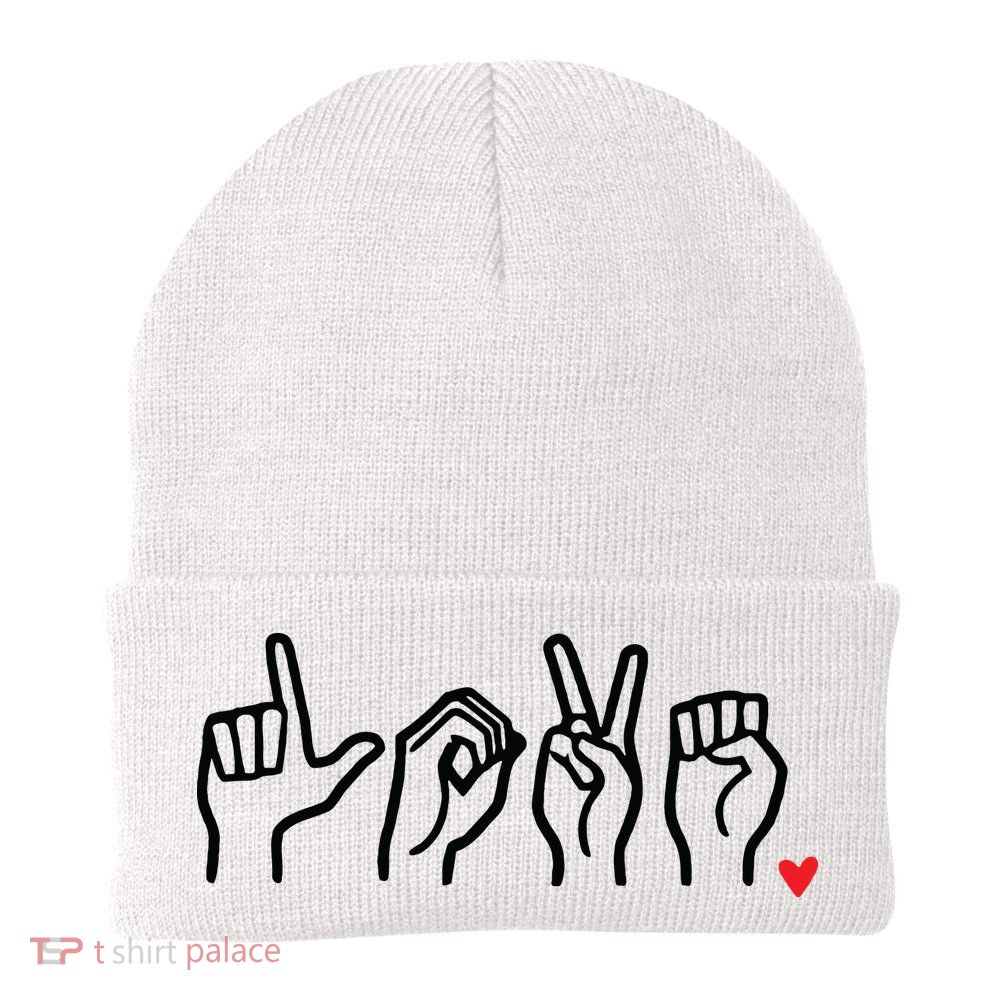 Love Sign Language Heart ASL Valentines Day Knit Cap Winter Beanie