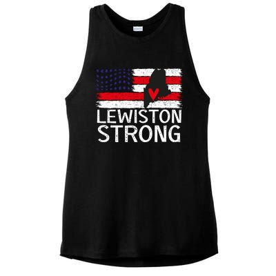 Lewiston Strong Lewiston Map American Flag Ladies PosiCharge Tri-Blend Wicking Tank