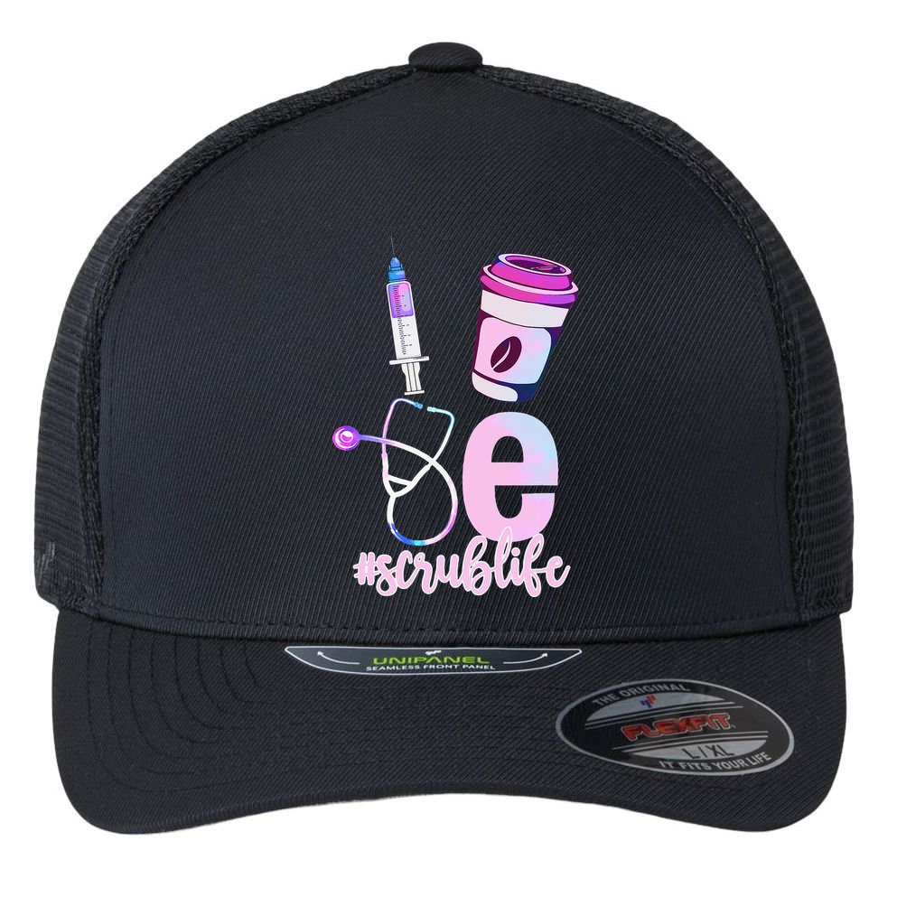 Love Scrub Life Stethoscope Nursing Nurses Day Flexfit Unipanel Trucker Cap
