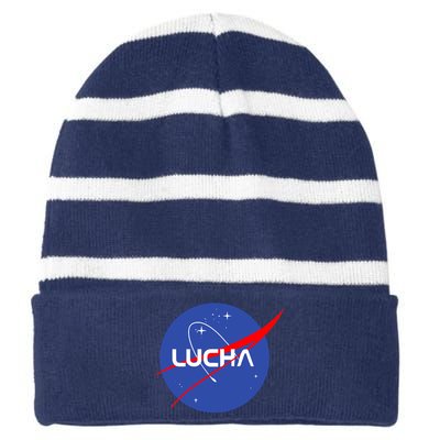 Lucha Space Luchador Wrestler Trending Gift Idea Striped Beanie with Solid Band