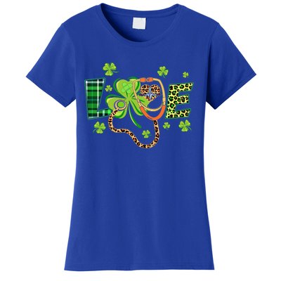 Love Stethoscope Leopard Nurse St Patricks Day Shamrock Gift Women's T-Shirt