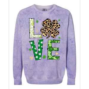 Love Shamrock Leopard Happy St Patrick's Day Funny Gift Colorblast Crewneck Sweatshirt