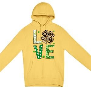 Love Shamrock Leopard Happy St Patrick's Day Funny Gift Premium Pullover Hoodie