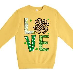 Love Shamrock Leopard Happy St Patrick's Day Funny Gift Premium Crewneck Sweatshirt