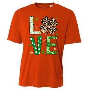 Love Shamrock Leopard Happy St Patrick's Day Funny Gift Cooling Performance Crew T-Shirt