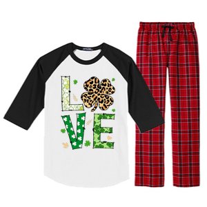 Love Shamrock Leopard Happy St Patrick's Day Funny Gift Raglan Sleeve Pajama Set