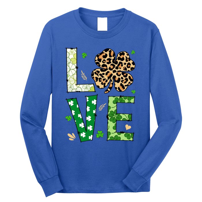 Love Shamrock Leopard Happy St Patrick's Day Funny Gift Long Sleeve Shirt