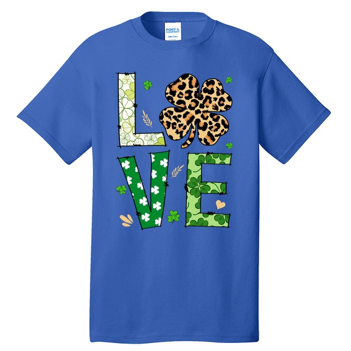 Love Shamrock Leopard Happy St Patrick's Day Funny Gift Tall T-Shirt