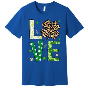 Love Shamrock Leopard Happy St Patrick's Day Funny Gift Premium T-Shirt