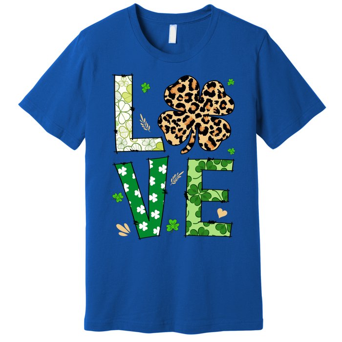 Love Shamrock Leopard Happy St Patrick's Day Funny Gift Premium T-Shirt