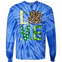 Love Shamrock Leopard Happy St Patrick's Day Funny Gift Tie-Dye Long Sleeve Shirt