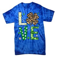 Love Shamrock Leopard Happy St Patrick's Day Funny Gift Tie-Dye T-Shirt