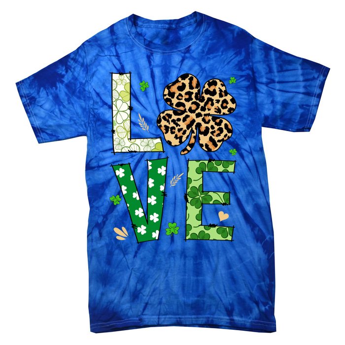 Love Shamrock Leopard Happy St Patrick's Day Funny Gift Tie-Dye T-Shirt