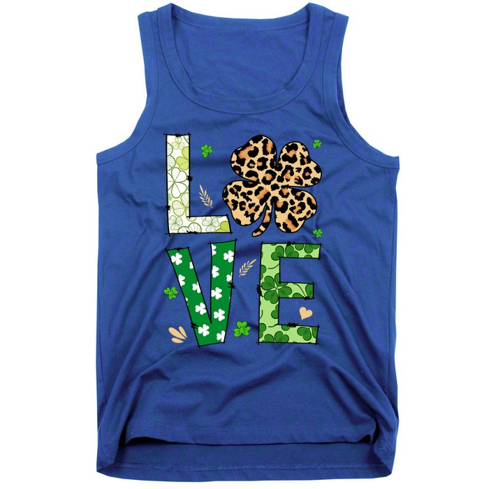 Love Shamrock Leopard Happy St Patrick's Day Funny Gift Tank Top