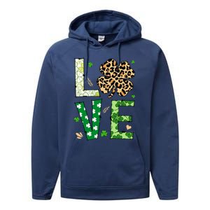 Love Shamrock Leopard Happy St Patrick's Day Funny Gift Performance Fleece Hoodie