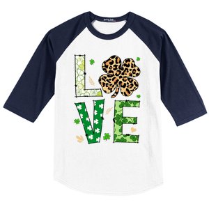 Love Shamrock Leopard Happy St Patrick's Day Funny Gift Baseball Sleeve Shirt