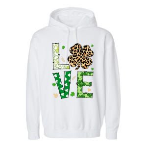 Love Shamrock Leopard Happy St Patrick's Day Funny Gift Garment-Dyed Fleece Hoodie