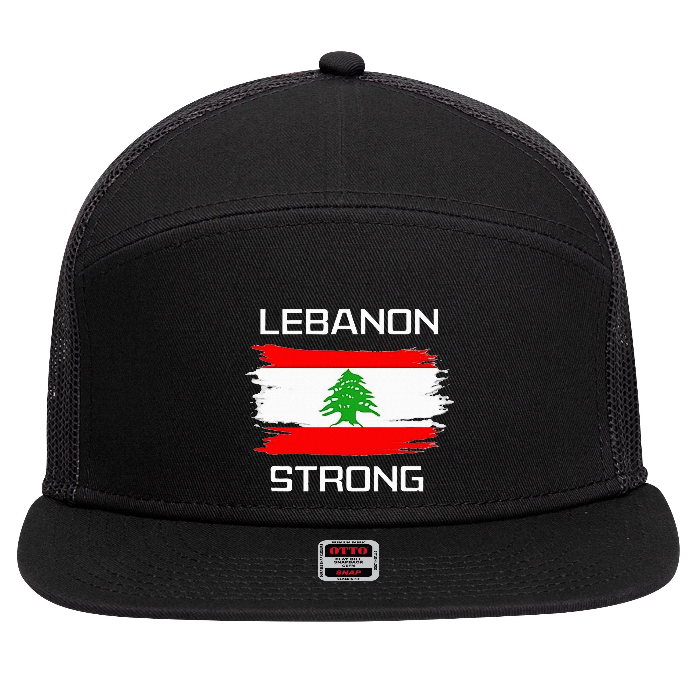 Lebanon Strong Lebanese Flag Souvenir Beirut Cedar Tree 7 Panel Mesh Trucker Snapback Hat