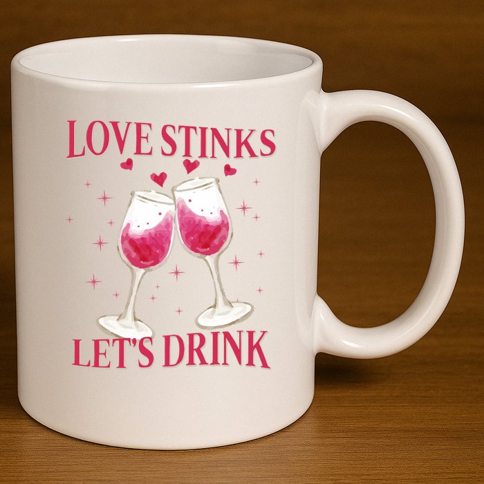 Love Stinks Lets Drink Anti Valentine 11oz C Handle Ceramic Mug