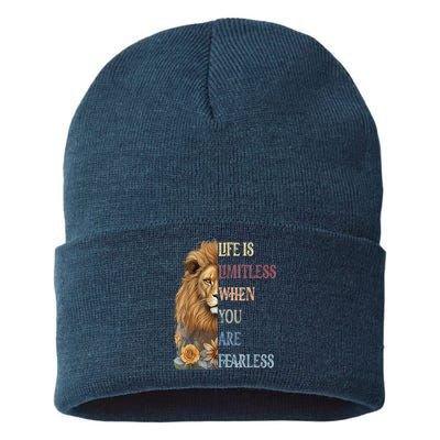 Leo Season Lion Motivational Inspirational Sustainable Knit Beanie