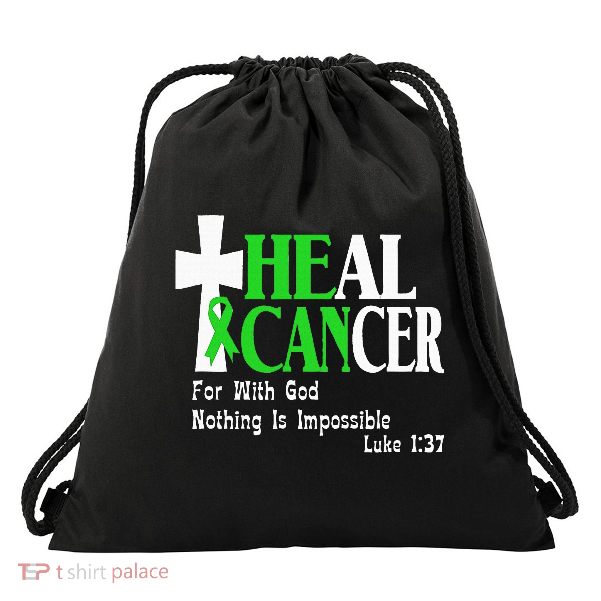 Lymphoma Survivors Lime Green Ribbon He Can Heal Cancer Drawstring Bag