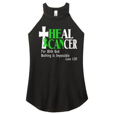 Lymphoma Survivors Lime Green Ribbon He Can Heal Cancer Women’s Perfect Tri Rocker Tank