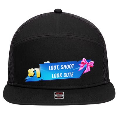Loot Shoot Look Cute Gamer Girl Egirl Funny Cute Comfy Sassy 7 Panel Mesh Trucker Snapback Hat