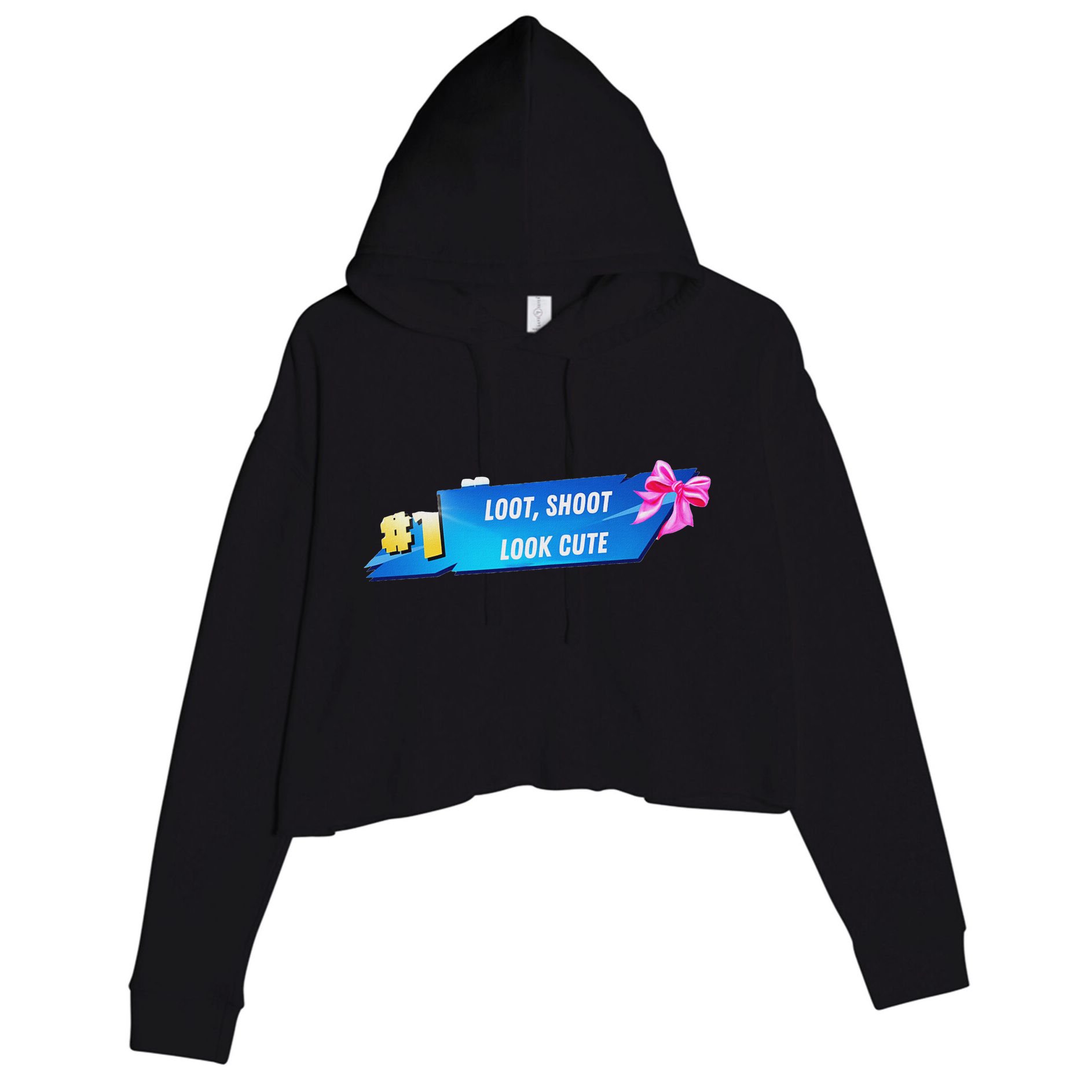Loot Shoot Look Cute Gamer Girl Egirl Funny Cute Comfy Sassy Crop Fleece Hoodie