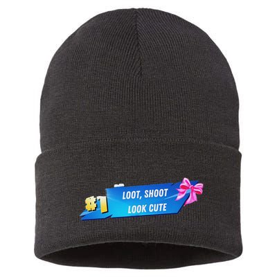 Loot Shoot Look Cute Gamer Girl Egirl Funny Cute Comfy Sassy Sustainable Knit Beanie
