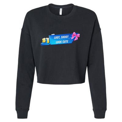 Loot Shoot Look Cute Gamer Girl Egirl Funny Cute Comfy Sassy Cropped Pullover Crew