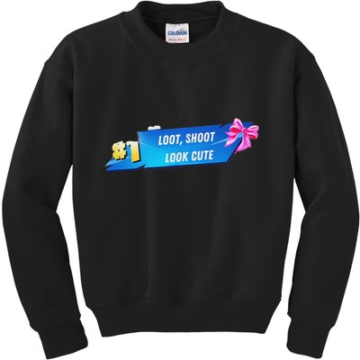 Loot Shoot Look Cute Gamer Girl Egirl Funny Cute Comfy Sassy Kids Sweatshirt