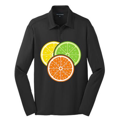 Lemon Slice Lime Orange Citrus Vegan Summer Fruit Silk Touch Performance Long Sleeve Polo