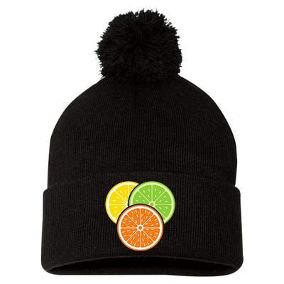 Lemon Slice Lime Orange Citrus Vegan Summer Fruit Pom Pom 12in Knit Beanie