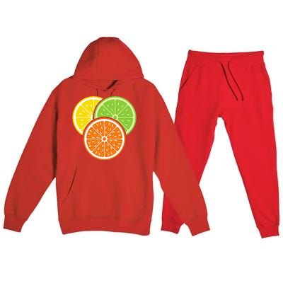 Lemon Slice Lime Orange Citrus Vegan Summer Fruit Premium Hooded Sweatsuit Set