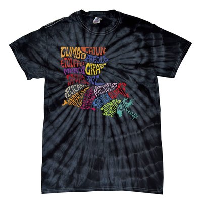 Louisiana State Map Mardi Gras Creole Cajun Culture Tie-Dye T-Shirt