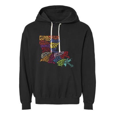 Louisiana State Map Mardi Gras Garment-Dyed Fleece Hoodie