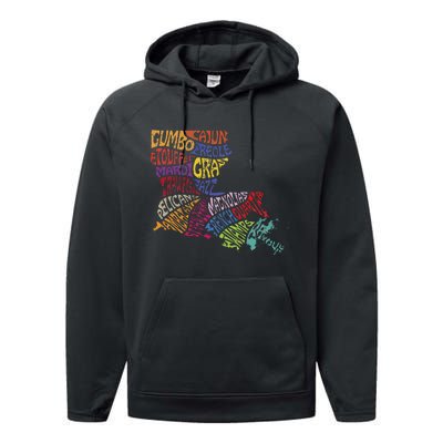 Louisiana State Map Mardi Gras Performance Fleece Hoodie