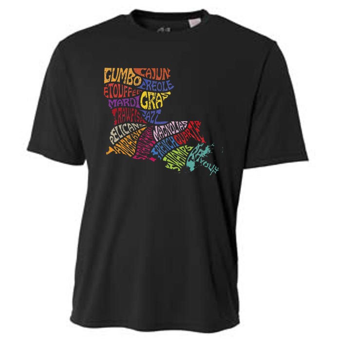 Louisiana State Map Mardi Gras Cooling Performance Crew T-Shirt