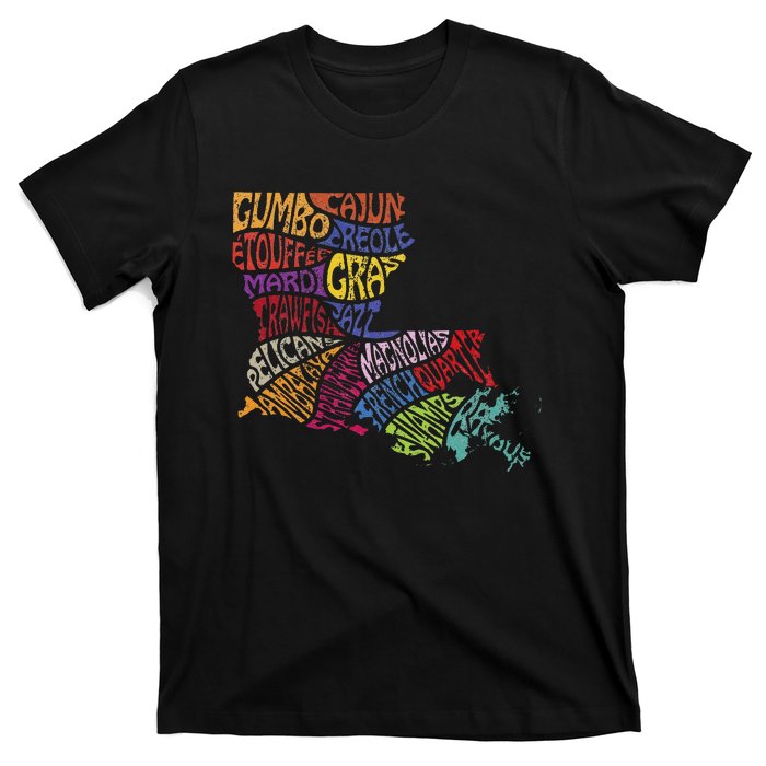 Louisiana State Map Mardi Gras T-Shirt