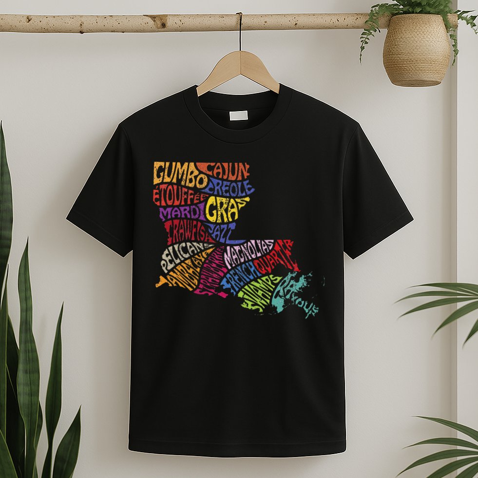 Louisiana State Map Mardi Gras T-Shirt
