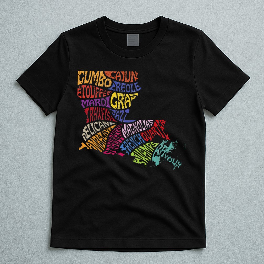 Louisiana State Map Mardi Gras T-Shirt