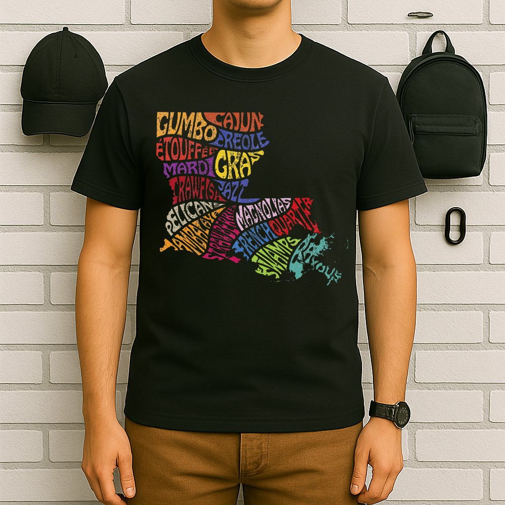 Louisiana State Map Mardi Gras T-Shirt