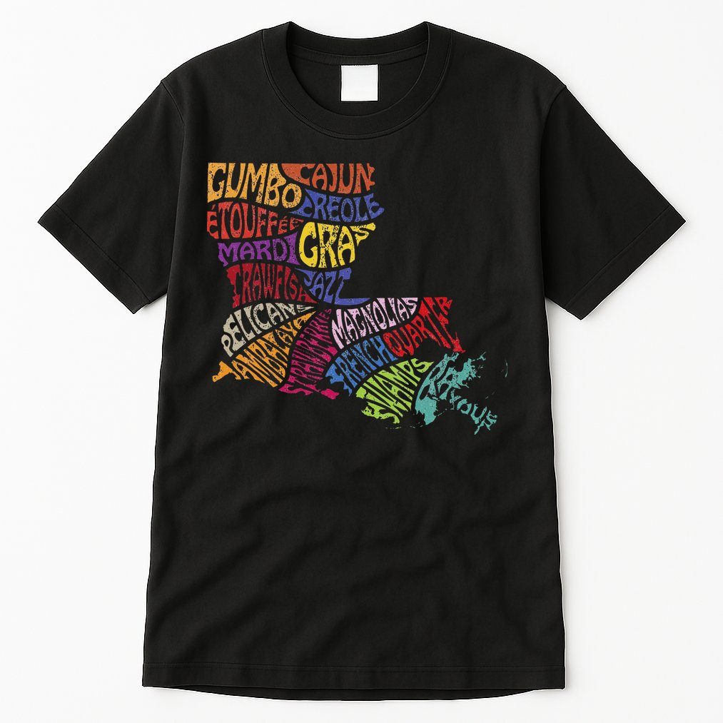 Louisiana State Map Mardi Gras Tall T-Shirt