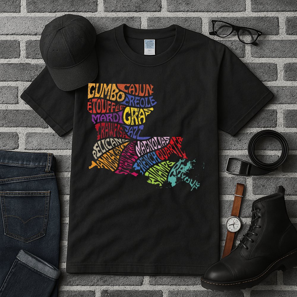 Louisiana State Map Mardi Gras Tall T-Shirt
