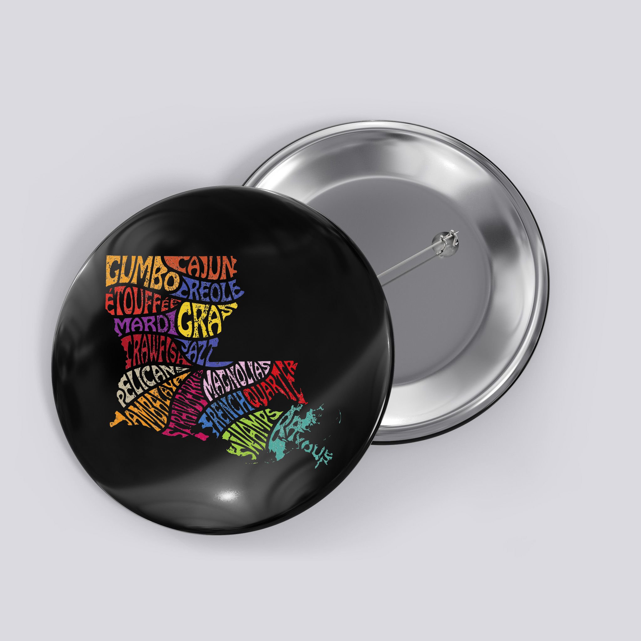 Louisiana State Map Mardi Gras Button