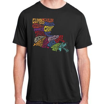 Louisiana State Map Mardi Gras Adult ChromaSoft Performance T-Shirt