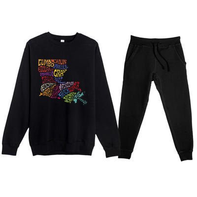 Louisiana State Map Mardi Gras Premium Crewneck Sweatsuit Set